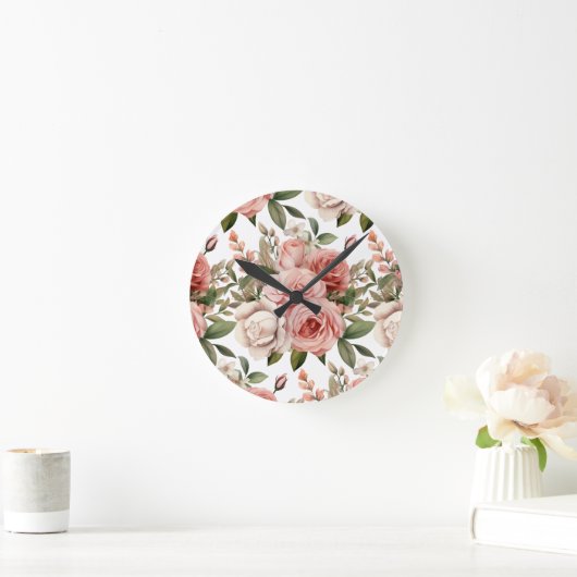 Chic Roze Rozen Bloemen Bloem Klok (Huis)