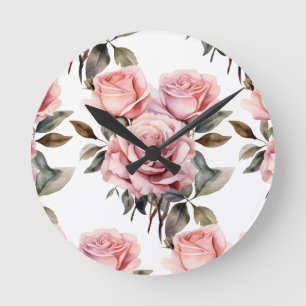 Chic Roze Rozen Bloemen Bloem Klok