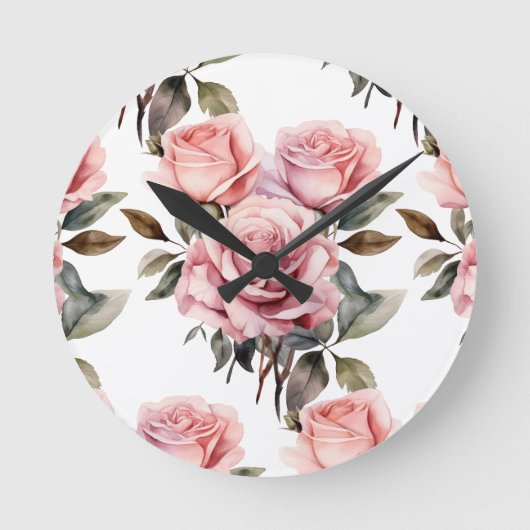 Chic Roze Rozen Bloemen Bloem Klok (Voorkant)