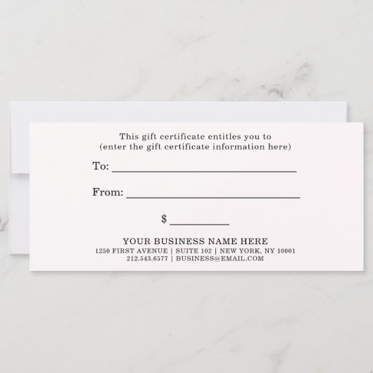 Chic roze rozen en Trendy Script Cadeaucertificaat (Achterkant)