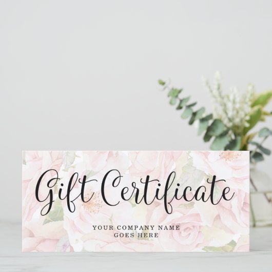 Chic roze rozen en Trendy Script Cadeaucertificaat (Staand voorkant)