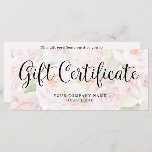 Chic roze rozen en Trendy Script Cadeaucertificaat (Voorkant / Achterkant)
