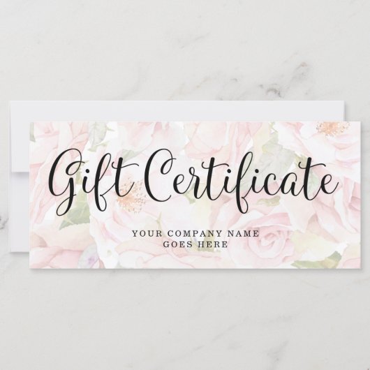 Chic roze rozen en Trendy Script Cadeaucertificaat (Voorkant)