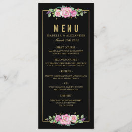Chic Roze Rozen & Goud Zwarte Strepen Trouwen Menu