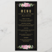 Chic Roze Rozen & Goud Zwarte Strepen Trouwen Menu (Voorkant)