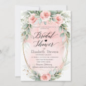 Chic Roze Rozen Gouden Frame Script Bruidsdouche Kaart (Voorkant)