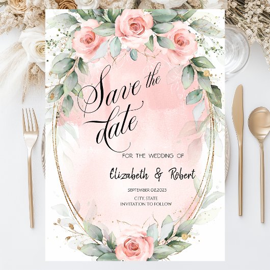 Chic Roze Rozen Gouden Lijst Bewaar De Datum Save The Date