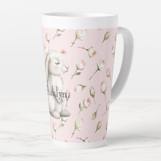 Chic Roze Schattige Bunny Roos Bloemen Latte Mok (Rechterhoek)