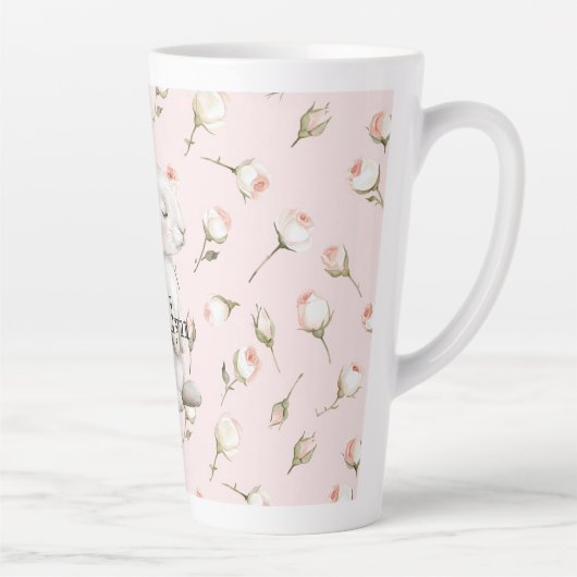 Chic Roze Schattige Bunny Roos Bloemen Latte Mok (Rechts)
