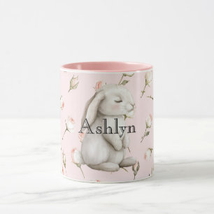 Chic Roze Schattige Bunny Roos Bloemen Mok