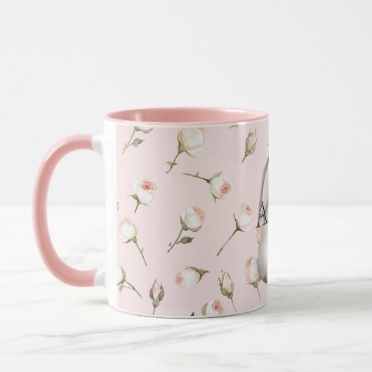 Chic Roze Schattige Bunny Roos Bloemen Mok (Links)