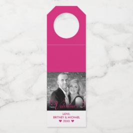 Chic roze script modern hart zwart, witte foto flessenhanger