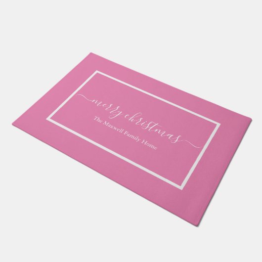 Chic roze script naam Merry Kerstry Deurmat (Schuin)