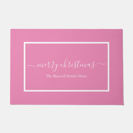 Chic roze script naam Merry Kerstry Deurmat (Voorkant)