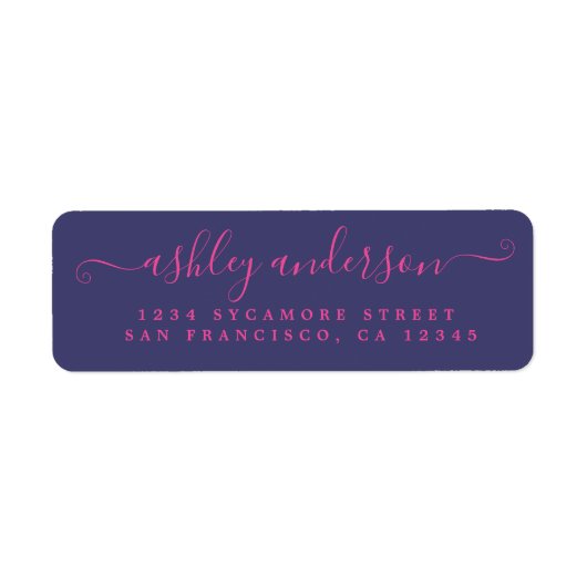 Chic roze Script Navy Blue Name Return Address Etiket (Voorkant)