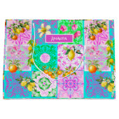 Chic roze Siciliaanse citrus collage bloemige tege Groot Cadeauzakje (Voorkant)