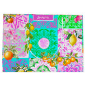 Chic roze Siciliaanse citrus collage bloemige tege Groot Cadeauzakje (Achterkant)
