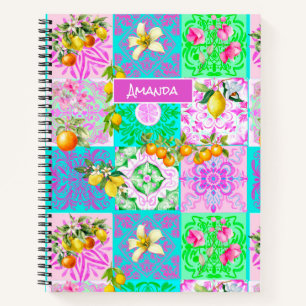 Chic roze Siciliaanse citrus collage bloemige tege Notitieboek