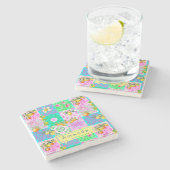 Chic roze Siciliaanse citrus collage bloemige tege Stenen Onderzetter (Zijkant)