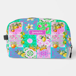 Chic roze Siciliaanse citrus collage bloemige tege Toilettasje