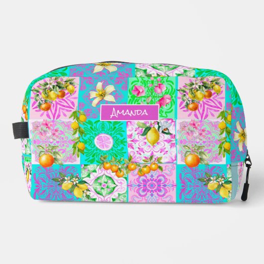 Chic roze Siciliaanse citrus collage bloemige tege Toilettasje (Voorkant)
