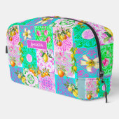 Chic roze Siciliaanse citrus collage bloemige tege Toilettasje (Rechterhoek)