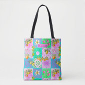 Chic roze Siciliaanse citrus collage bloemige tege Tote Bag (Voorkant)