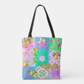 Chic roze Siciliaanse citrus collage bloemige tege Tote Bag (Achterkant)