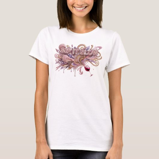 Chic Roze SIPS ELK LANGZAAM T-shirt (Voorkant)