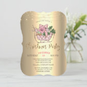 Chic roze Sleigh, String Lights Gold Kaart (Staand voorkant)
