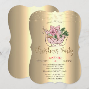 Chic roze Sleigh, String Lights Gold Kaart