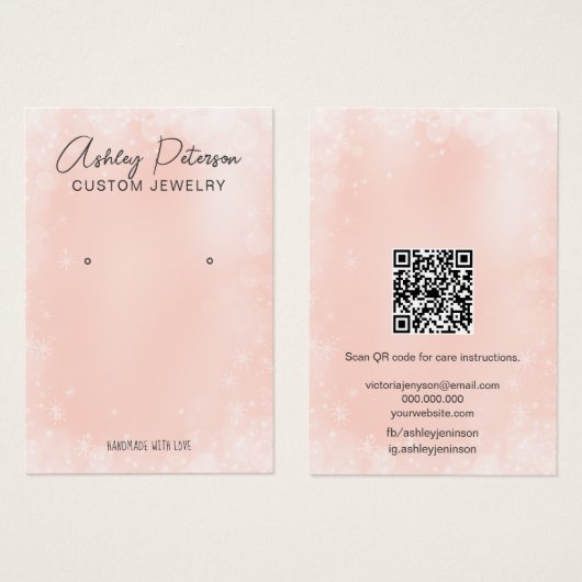 Chic roze sneeuwfestive QR-code oormervertoning Visitekaartje (Voorkant /achterkant)