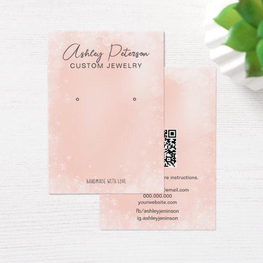Chic roze sneeuwfestive QR-code oormervertoning Visitekaartje (Bureau)