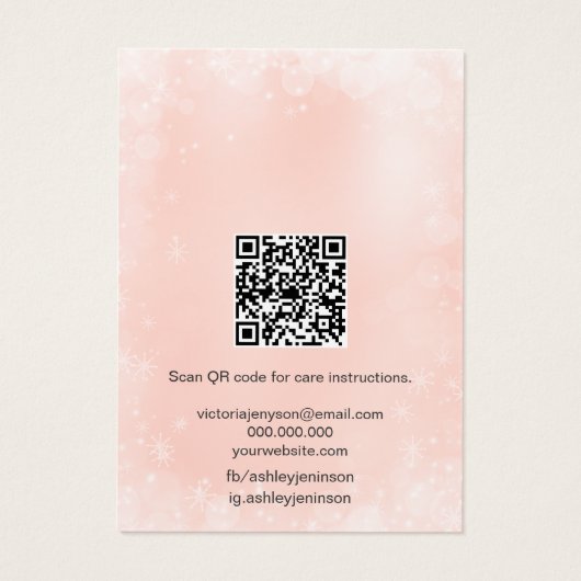 Chic roze sneeuwfestive QR-code oormervertoning Visitekaartje (Achterkant)