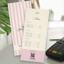 Chic Roze Strepen Groene Bakkerij Logo QR Prijs Reclamekaart