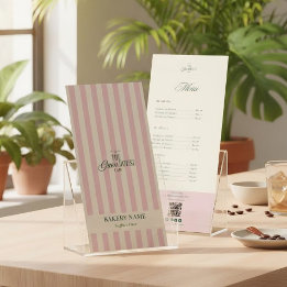Chic Roze Strepen Groene Bakkerij Logo QR Prijs Reclamekaart