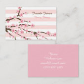 Chic, roze striped Cherry Blossom Flower Pattern Visitekaartje (Voorkant / Achterkant)