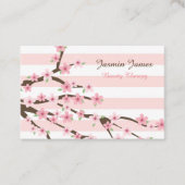 Chic, roze striped Cherry Blossom Flower Pattern Visitekaartje (Voorkant)