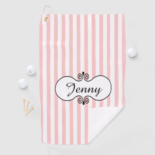 Chic roze stripes gepersonaliseerd golfhanddoek (Insitu)