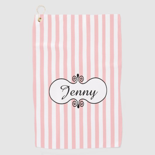 Chic roze stripes gepersonaliseerd golfhanddoek (Voorkant)