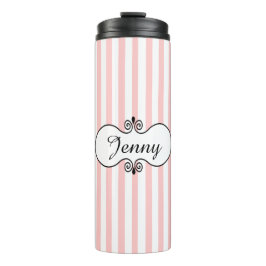 Chic roze stripes gepersonaliseerd thermosbeker