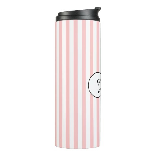 Chic roze stripes gepersonaliseerd thermosbeker (Gedraaid links)