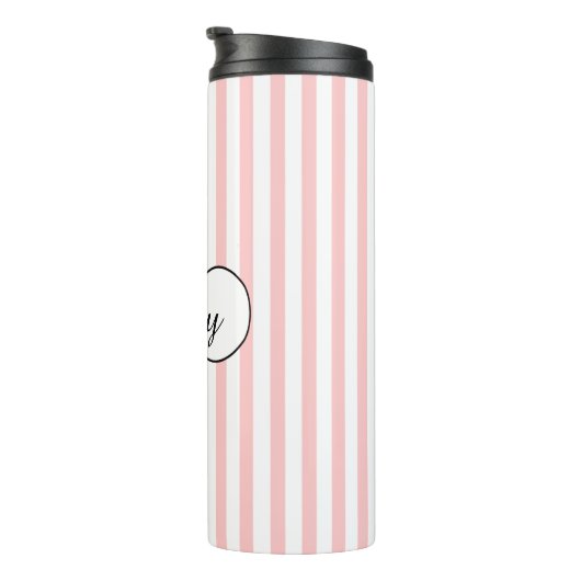 Chic roze stripes gepersonaliseerd thermosbeker (Geroteerd rechts)