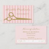 Chic roze stripes Gold Scissors Hair Appointment Afsprakenkaartje (Voorkant / Achterkant)