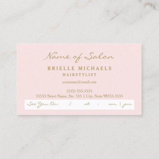 Chic roze stripes Gold Scissors Hair Appointment Afsprakenkaartje (Achterkant)