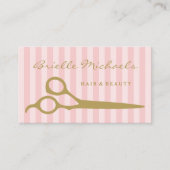 Chic roze stripes Gold Scissors Hair Appointment Afsprakenkaartje (Voorkant)