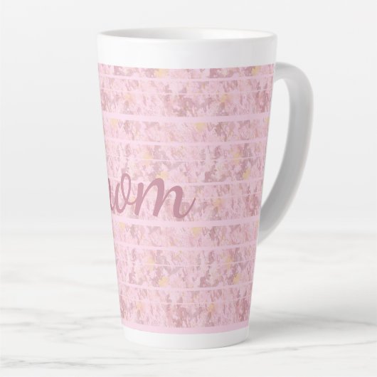 Chic roze stripes, monogrammatisch latte mok (Rechterhoek)