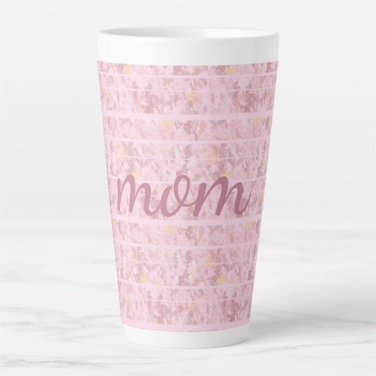 Chic roze stripes, monogrammatisch latte mok (Voorkant)