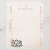 Chic Roze Tea Party Monogrammed briefpapier (Voorkant / Achterkant)