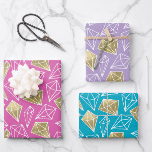 Chic Roze Turquoise Paarse Gouden Diamanten Verjaa Inpakpapier Vel